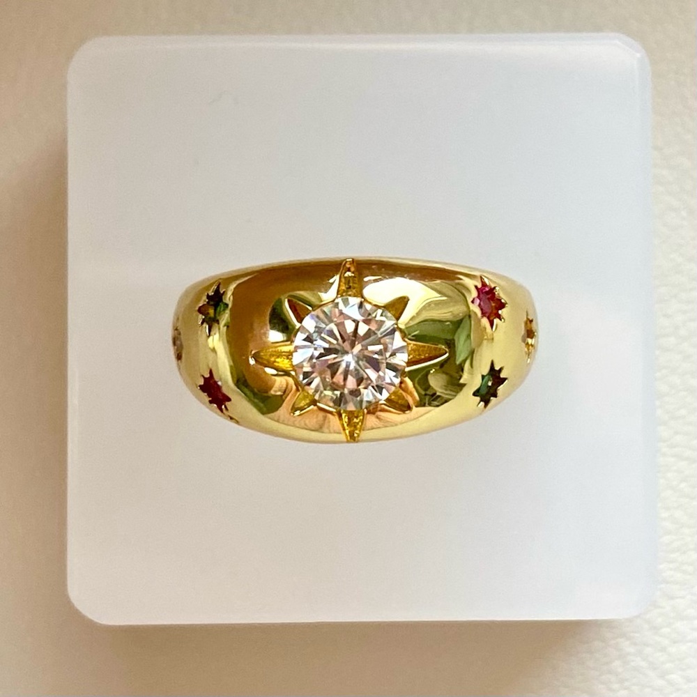 Gold Starburst CZ Dome Ring
